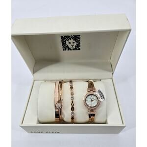 Anne Klein Rose Gold Watch & Bracelet Set with Swarovski Crystals – New in Box